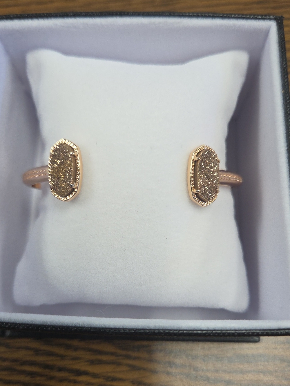 Alex and Ani Rose Gold Druzy Open Cuff with Textured Endcaps